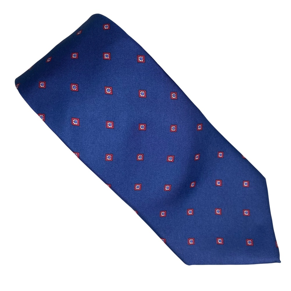 Envoy Medallion Silk Tie Mens Blue Geometric Classic Minimalist Foulard‎ 56x3.5